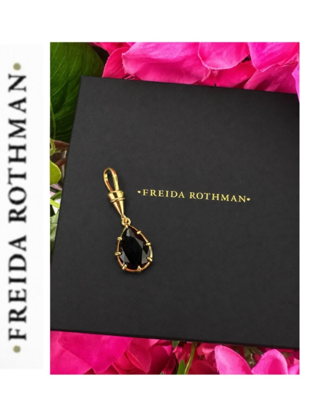 Freida Rothman Vault Black Onyx Prong-Set Faceted Tear-Drop Charm